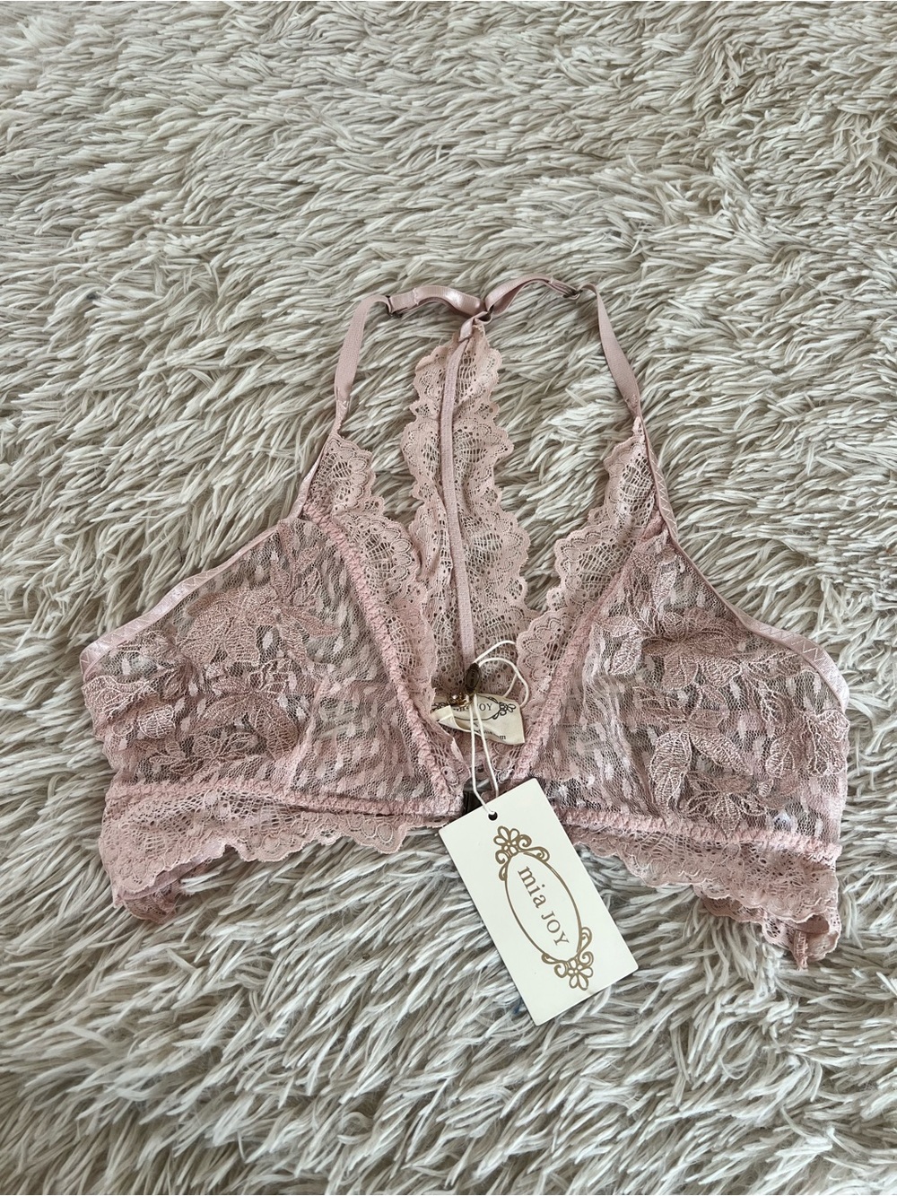 Joyfolie Lace Racerback Bralette in Dusty Pink
